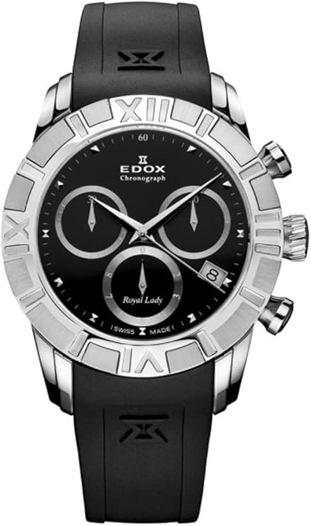 Edox Women's 10405 3 NIN Royal Lady Chronograph Black Dial Rubber Watch