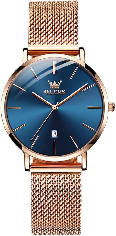 OLEVS Ladies Ultra Thin Watches, Big Dial Stainless Steel Mesh Strap Casual Ladies Watch