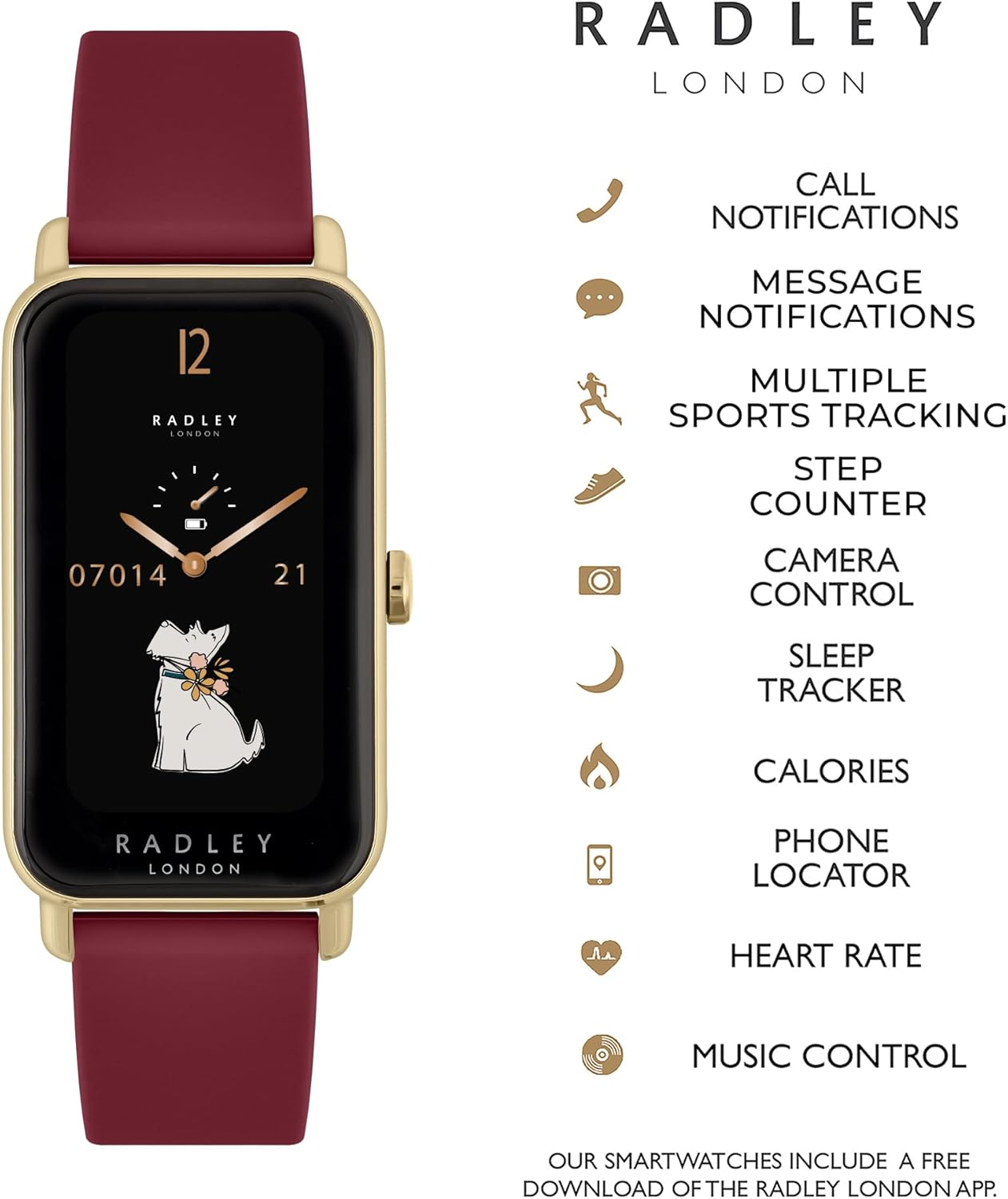 RADLEY Series 21 Womens Smart Watch with Cranberry Red Lozenge Silicone Strap RYS21-2148